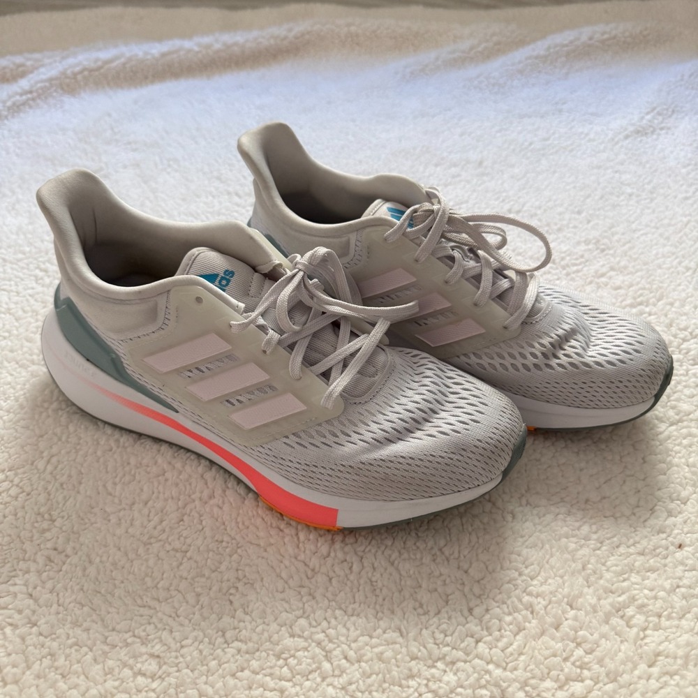 Adidas EQ21 Run Sneakers Womens 8.5 Grey Pink Orange Running Shoes GZ0588
